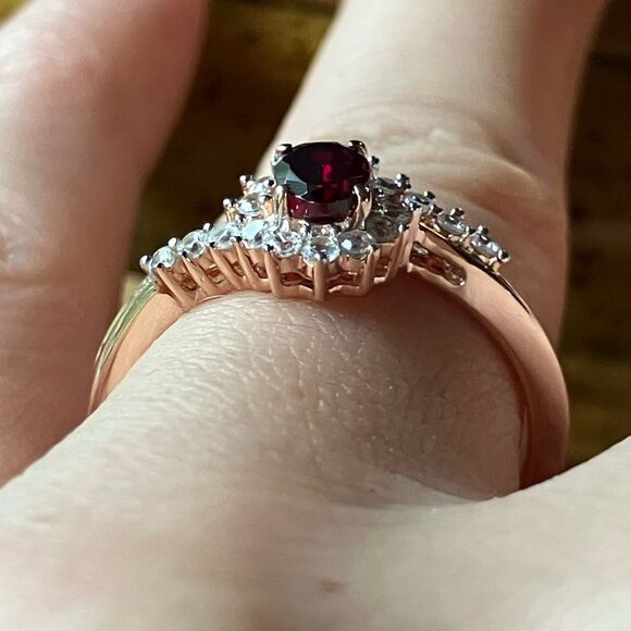 Anthill Garnet Sterling Silver Halo Ring Size 8 - Picture 2 of 8